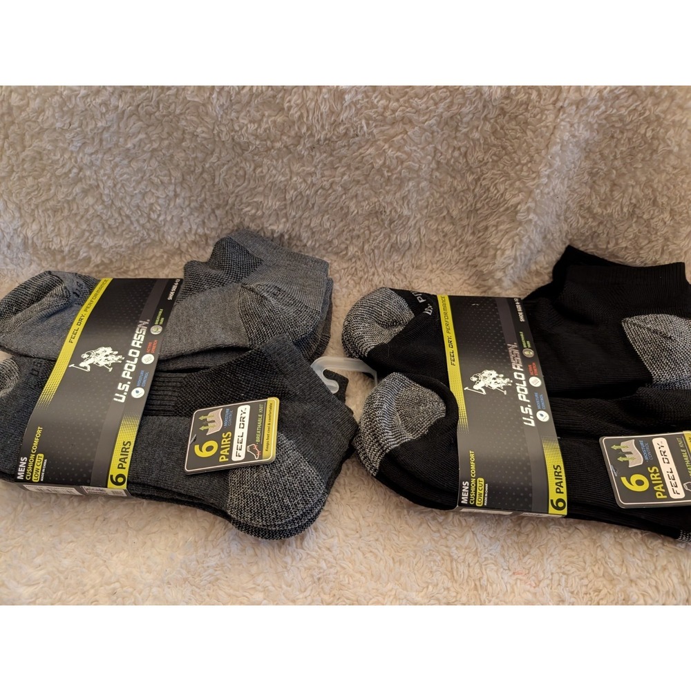 U.S. Polo Assn. Men's 2 Packs of 6-Pair Low Cut Socks  Black/grey Size 6-12